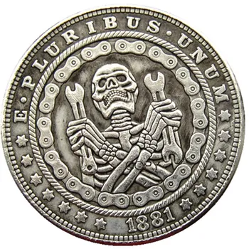 HB(119)Hobo ABD 1881 Morgan Dolar kafatası zombi iskelet Gümüş Kaplama Kopya Paraları  10