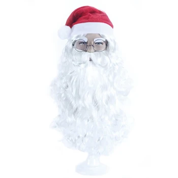 Noel Noel Baba Sakal Peruk Beyaz Kıvırcık Uzun Sentetik Saç Yetişkin Cosplay Kostüm noel hediyesi Rol Oynamak  10