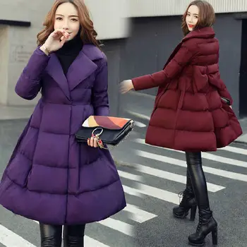 2021 Kış Yeni Kabarık Tip A Aşağı pamuklu ceket kadın Kore İnce Bel Sıcak Parka Ceket Mor Kalınlaşmak Kadın Uzun Dış Giyim  10