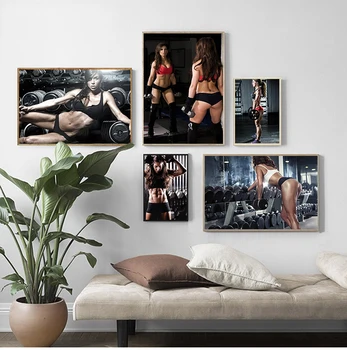 Seksi Kadın Duvar Sanatı Spor Salonu Dekor Spor Vücut Geliştirme Tuval Boyama Motivasyon Posterler ve Baskılar Oturma Odası için  10