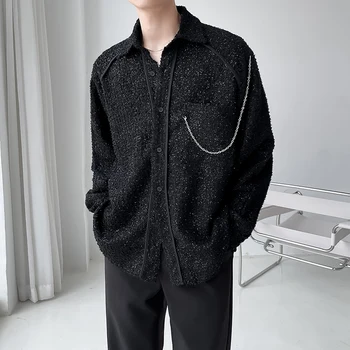 Unisex Gömlek Erkekler Kore Streetwear Moda Ekose Rahat Gevşek Uzun Kollu Gömlek Kadın Parlak Gömlek Tops Erkek Sahne Giyim  10