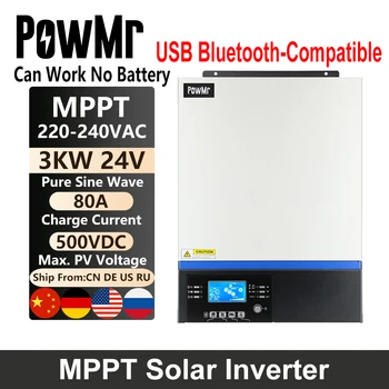 PowMr 3KW hibrid güneş inverteri Saf Sinüs Dalgası 24V 230V Dahili 80A MPPT Şarj güneş şarj kontrol cihazı 40A Şarj Cihazı USB Bluetooth İle  10