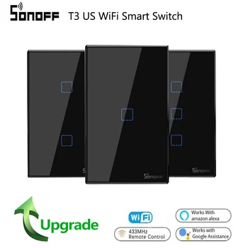 Sonoff T3 ABD Kablosuz RF433 Wifi Duvar ışık anahtarı Siyah Cam Panel APP Uzaktan Akıllı Ev Dokunmatik Anahtarı Alexa ile Google Ev  5