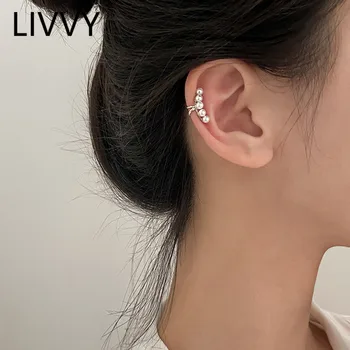 LIVVY Gümüş Renk Basit Inci kulak klipsi Küpe Piercing Olmadan Kadınlar Için Minimalist moda takı Aksesuarla  5