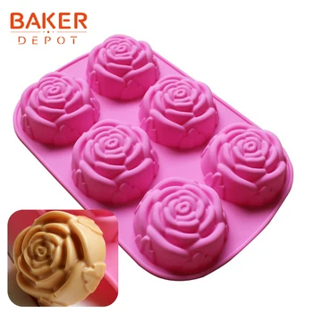 Gül şekli silikon sabun kalıp çiçek kek puding kalıpları silikon pişirme bakeware araçları buz mum bisküvi pasta kalıpları 6 delik  5