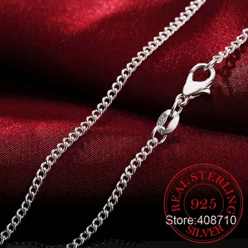 16-30 inç İnce Gerçek 925 Ayar Gümüş 2mm yan zincir Kolye Kadın Kız Çocuk Çocuk 40 - 75cm Takı kolye collares collier  5