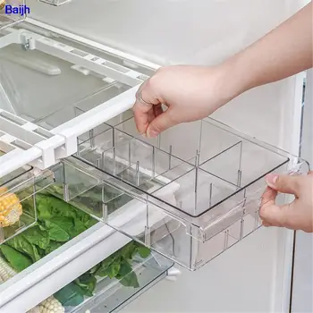 Buzdolabı Organizatör Gıda Tabakalaşma Depolama Raf Kutusu Buzdolabı Dondurucu Raf Tutucu Pull-out Çekmece Space Saver mutfak düzenleyici  10