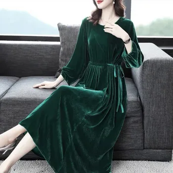  Sonbahar kadife elbise 2022 Bahar moda zarif lace up uzun maxi parti elbise, Fransız vintage kadife elbise Vestidos  5