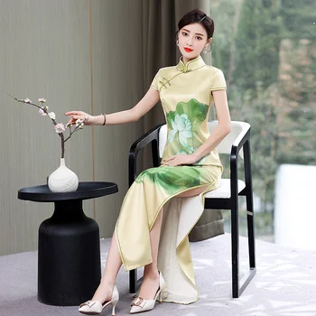 Yaz Vintage Brokar Ao Dai Baskı Kadın Uzun Qipao çin elbisesi Modern Zarif Kadın Geleneksel Cheongsam'lar Elbise Orientale  10