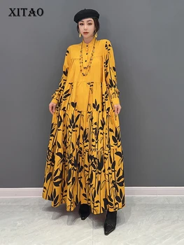 XITAO Moda Elbise Baskı Desen Vintage Küçük Taze Rahat Tarzı 2022 Sonbahar Azınlık Pilili Kazak Gevşek Elbise WLD13251  5
