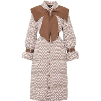 Kış yeni moda şal tasarım baskı bel bir salıncak kalınlaşmış beyaz ördek şişme ceket kadınlar kış ceket kadınlar uzun  5