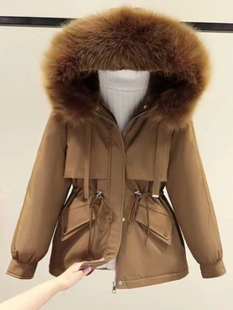 Kış Giysileri Kadın Ceket Kadın Ceket Parka Gevşek Polar Kalınlaşmış Takım Kalın Kapüşonlu Ceket Streetwear Uzun Kollu Üst  5