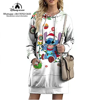 Disney Noel kadın Sonbahar Kazak kadın Kapşonlu Casual Dikiş Baskı İpli Kazak kadın Günlük Gevşek Elbise  3