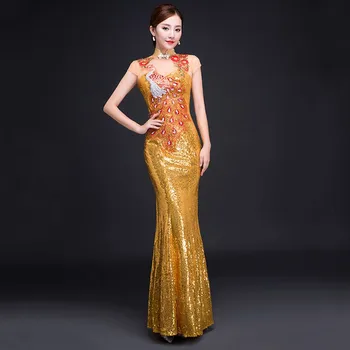 Gelinlik Cheongsam Oryantal Bayan Düğün Kısa Kollu Parti Qipao Çin Tarzı Zarif Uzun Elbise Elbise Vestido S-XXXL  5