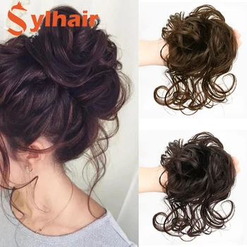Sylhair Hairstar Topuz Uzantıları Dağınık Kıvırcık Elastik Saç Scrunchies Saç Parçaları Sentetik Chignon Donut Updo saç parçaları Kadınlar için  5