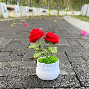 Yapay Mini Gül Bonsai Sahte Çiçekler Saksı El Örme El Sanatları Odası Ev Masa Düğün Parti Hediyeler Dekorasyon Misafirler İçin  10