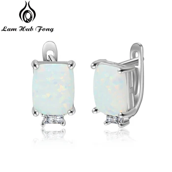 Lüks Hoop Küpe Kadınlar için Dikdörtgen Beyaz Opal Küpe Zirkon Takı (Lam Hub Fong)  10