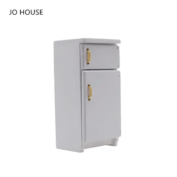 JO EV 1: 12 Dollhouse Mobilya Beyaz Ahşap Simülasyon Buzdolabı Mutfak Minyatür Buzdolabı Oyuncak Modeli  4