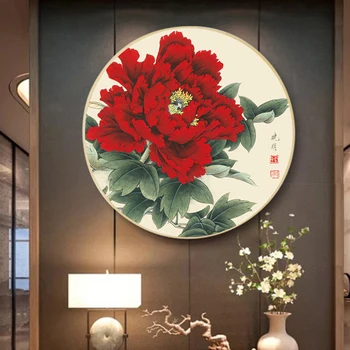 Iğne DIY Yuvarlak Çapraz Dikiş Yeni Çin Çiçek Çiçekleri Desen Çapraz dikiş 11CT Nakış Kırmızı şakayık çiçek Ev Dekor  5