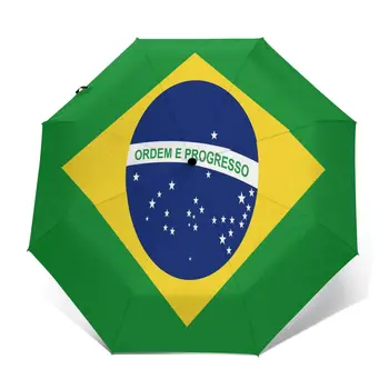 Brezilya Bayrağı Rüzgar Geçirmez Otomatik Katlanır Ters Şemsiye Taşınabilir Paraguas Adam Kadın için  5