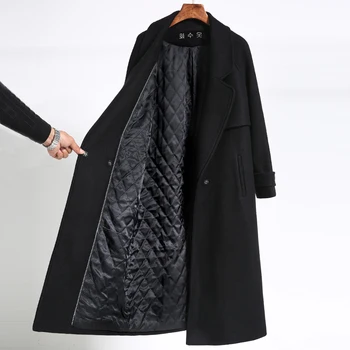 Siyah Ceket kadın Orta Uzunlukta Yeni Popüler High-End Çift Taraflı Kaşmir Sonbahar ve Kış Kalınlaşma Yün Ceket  5