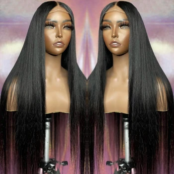 28 30 İnç Brezilyalı Düz Tam Dantel ön peruk İnsan Saçı 360 HD Dantel Ön Peruk Siyah Kadınlar İçin  4