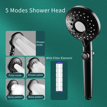5 Modları Ayarlanabilir Duş Başlığı Filtre ile Su Tasarrufu Yağış Duş Kendi Kendini temizleyen Silikon Meme Banyo Aksesuarları  5
