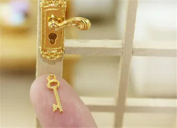 Dollhouse Minyatür Pirinç Kolları Plaka Anahtar Deliği Tuşları Seti Kapı Aksesuarı Kapı anahtarlı kilit oyuncak  5