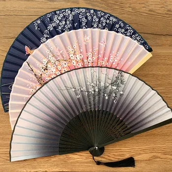 Vintage İpek yelpaze Retro Çin Japon Bambu El yelpaze Dans El Fan Ev Dekorasyon Süsler Zanaat Hediye Fan  10