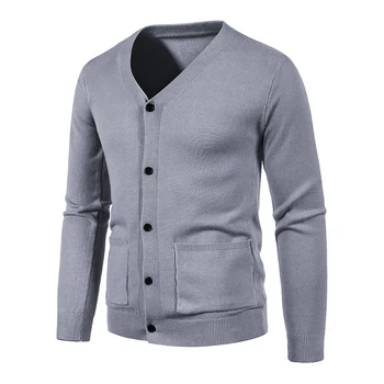 Yeni Erkek Moda Hırka Düğmeleri Rahat Örgü Kazak Düz Renk Cepler Sıcak Palto Tops Hırka  10