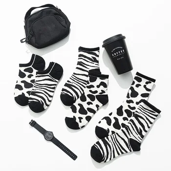 Kadın Çorap Zebra Şerit Desen Siyah beyaz çoraplar Çizgili Harajuku Çorap Kısa Moda Çorap Sevimli Kadın Hayvan Parmak Soks  10