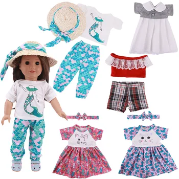 Oyuncak bebek giysileri Yeni Günlük Giyim Elbise Kafa Bandı El Yapımı 18 İnç Amerikan ve 43CM Yeni Doğan Bebek Giysileri Aksesuarları Kız Hediye  4