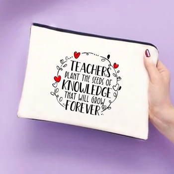 Kadın Tuvalet Organizatör Makyaj Çantaları Seyahat Kozmetik Durumda Öğretmek Aşk Baskı Kalem çanta Öğretmen için En İyi Hediyeler  10