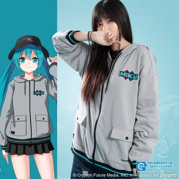 Anime Vocaloid Cosplay Miku Kazak Ceket Açık fermuarlı ceket Hoody Erkek Kadın Giyim Rahat Gri Spor Hoodie Tops  10