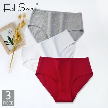 FallSweet 3 adet / grup Pamuk Külot Kadın Iç Çamaşırı Düz Renk Külot Orta Bel Streç Külot Seksi Iç Çamaşırı Külot  5