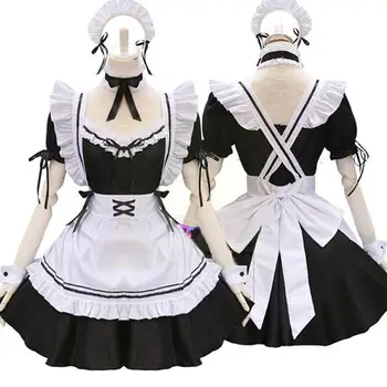 Kadın Hizmetçi Kıyafeti Anime uzun elbise Siyah ve Beyaz Elbiseler Erkekler Lolita Elbise Kostüm Cosplay Cafe Önlük Kostüm T6D3  10