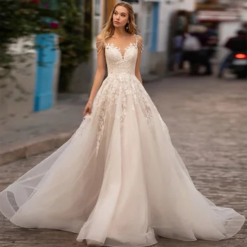 Hızlı Teslimat O-Boyun Backless A-line Boncuklu Dantel Gelinlik Kolsuz vestidos de novia 2021 gelinlik Robe De Mariee  10