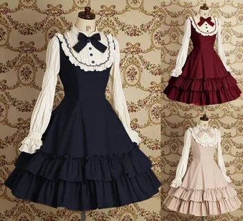 Tatlı Lolita Elbise kadın Klasik Uzun Kollu Vintage Elbise Ruffles ile  10
