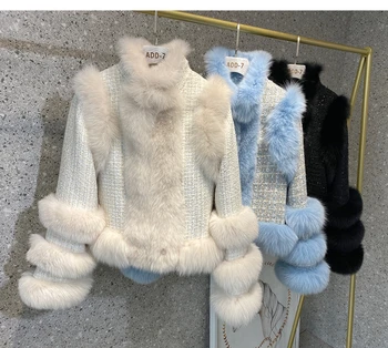 ZDFURS* 2019 yeni Kadın Kış sıcak Gerçek Kürk Dış Giyim Ayrılabilir Doğal Tilki Kürk Ceket Lüks Kürk Kısa Ceket  5