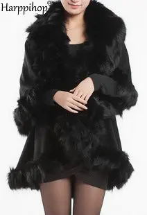 Kadın Orijinal Fox Kürk Kadın Şal Lady Panço Ceket Bayanlar Pelerin Kış Sıcak Stoles SİYAH artı BOYUTU  5
