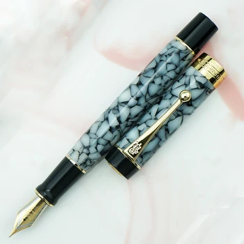 Jinhao 100 Centennial Reçine dolma kalem Gri Mermer Altın Klip İridyum EF/F/M / Bükülmüş Ucu Dönüştürücü Mürekkep Kalem İş için  5