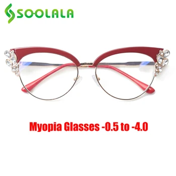 SOOLALA Anti Mavi ışık Kadın Reçete Kedi Gözü Miyopi Gözlük Optik Çerçeve Gözlük Eksi Gözlük-0.5-0.75-1.0 to-4.0  10