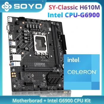 SOYO SY-Klasik H610M Anakart Intel Celeron G6900 CPU Seti Masaüstü Bilgisayar Dr. Mos Çift kanallı DDR4 LGA1700  10