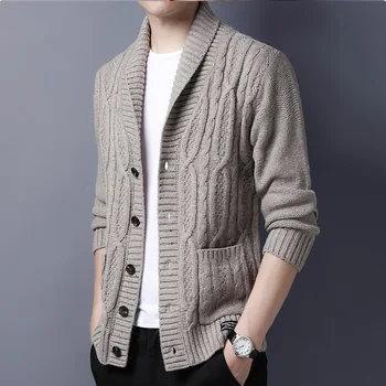 Kore Artı Boyutu erkek Hırka Moda Rahat Yaka Örgü Kazak Ceket Sonbahar Kış Orta Yaşlı Kalınlaşmış Vintage Hırka  5