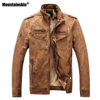 Mountainskin Yeni Sonbahar Kış Erkekler Sıcak Ceket PU Faux Deri Ceket erkek Ceket Kadife Giyim Erkek Marka Giyim SA417  5