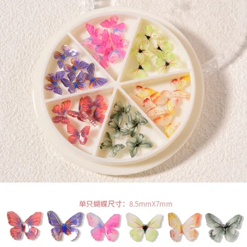 Üç Boyutlu Tırnak Sanat Mix Ve Maç Çok Renkli Kelebek Mini Çivi Küçük Kelebek Bitmiş 6 ızgara kutusu dekorasyon  10