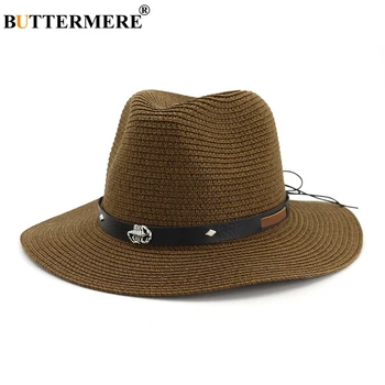 BUTTERMERE Caz Şapka Erkekler Kahve Plaj güneş şapkası Yaz Kemer Akrep Dekorasyon Açık Rahat Ayarlanabilir Erkek Panama Hasır Şapka  3