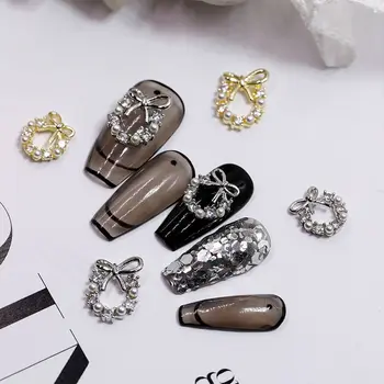 Kızlar Gümüş Çiçek İnci Zirkon İlmek DIY tırnak mücevheri 3D Nail Art Süslemeleri Manikür Aksesuarları Çelenk  10