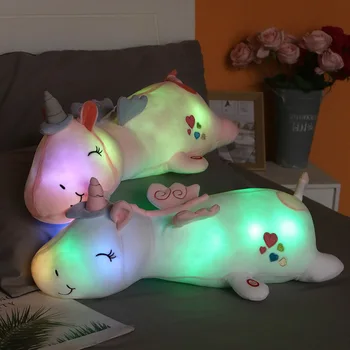 Işıltılı Parlayan Unicorn peluş oyuncaklar Çocuklar İçin Gökkuşağı led ışık Yumuşak Dolması Sevimli Hayvan Yastık Bebekler Çocuk Bebek Noel Hediyeleri  10