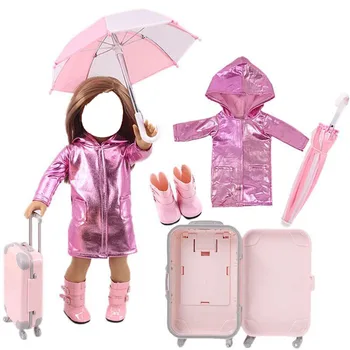 4 Adet oyuncak bebek giysileri Seti Yağmurluk / Şemsiye / yağmur çizmeleri / Bavul 18 İnç amerikan oyuncak bebek ve 43CM Doğan Bebek Nesil Kız Oyuncak Hediye  5